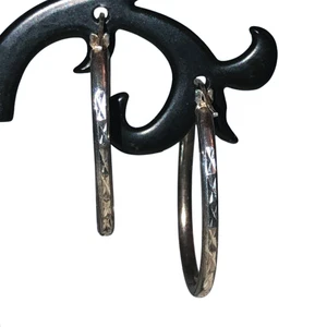 925 Sterling Silver Textured Pair Oval Hoop Earrings ~29mmT X 20mmW FAS Marked - Picture 1 of 10