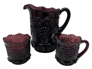 Mosser Glass Vine Grape & Cable Purple Amethyst Pitcher Creamer Sugar Set - Picture 1 of 15