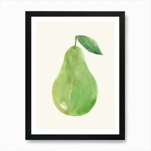 Pintura de acuarela verde pera fruta enmarcada arte de pared póster lienzo impresión cuadro - Imagen 1 de 4