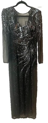 D’ore Della Roufogali Sz 8 Silk Beaded Sequins Black Cocktail Evening Dress Gown - Image 1 of 4