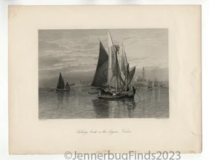 Fishing Boats on the Lagoon, Venice; Authentic 1879 Steel Engraving Appleton Co. - Picture 1 of 1