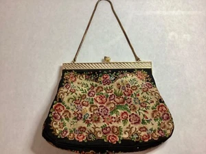 Vintage Micro Petit Point Needlepoint Floral Roses Tapestry Evening Bag  - Picture 1 of 3