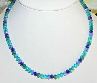 Halskette Collier Glas Rondelle Kristall geschliffen Blau Türkis Aqua mehrf 489b - Bild 1 von 4