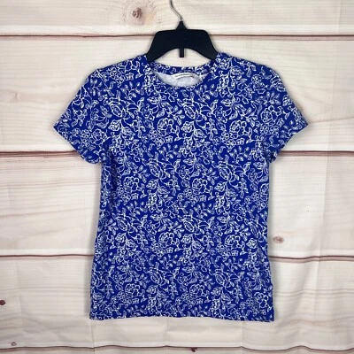 Camiseta Isaac Mizrahi Live Top Mujer XS Azul Floral Cuello Redondo Manga Corta Tejida Foto 1 de 4