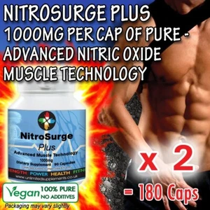 NITRO SURGE NITRIC OXIDE STRONGEST MUSCLE GROWTH 1000MG 180 Caps L-ARGININE AAK - Picture 1 of 8