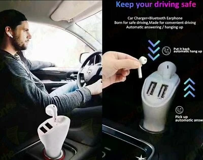 Bluetooth Earbud Headset with Dual Port USB Car Charger 3.1A V5.0 Handsfree Car  - Image 1 of 3