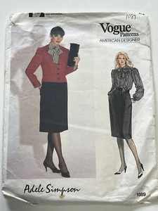 Jacket Skirt Blouse Size 10 Vogue V1089 Adele Simpson Cut Pattern Vintage 80s - Picture 1 of 2