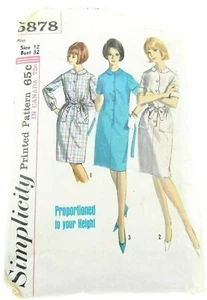 Simplicity Vintage 1960's Button Up Collared Dress Sz 12 Bust 32 Sewing Pattern - Imagen 1 de 2