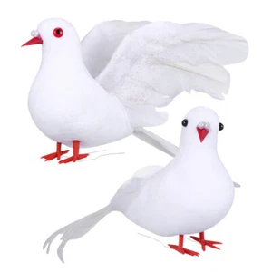 2PCS Bird Model Artificial Feature Bird Pigeon Figurine White Doves Decor - Picture 1 of 11