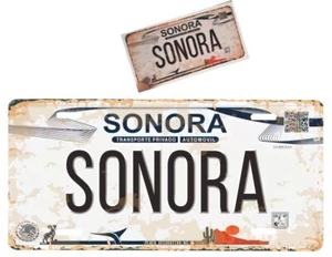 Set Sonora Mexico Aluminum License Plate Placa 6" x12" and Sticker 2"x4" - Picture 1 of 3