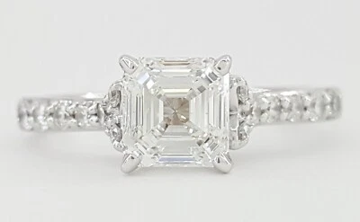 Square Emerald Asscher Cut Diamond Engagement Ring 1.21 ct 18k Retail $8K - Image 1 of 4