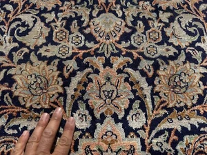7x10 BLUE VINTAGE RUG HANDMADE SILK ANTIQUE HAND-KNOTTED oriental fine old 8x10 - Picture 1 of 24