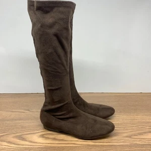 Donald J Pliner Sock Boots Shoes Womens Size 7.5 N Brown Fabric Croc Leather - Picture 1 of 13