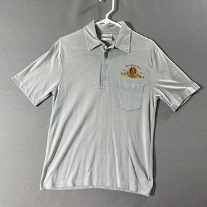 RARE VINTAGE MGM METRO GOLDWYN MAYER LOGO GREY POLO SHIRT SIZE MEDIUM - Picture 1 of 8