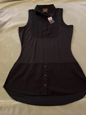 Kathleen Kirkwood Dictrac-Ease Chambray 衬衫尾部上衣黑色 Med A311148 全新 — 第 1/4 张图片