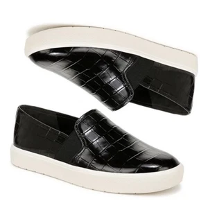 VINCE Blair II Flatform Sneakers Size 6.5 Black Croco Embossed Leather Slip On - Picture 1 of 11