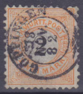 Württemberg 53 b O 2 M digit yellow orange, stamped, pr. Clinkhammer BPP - Picture 1 of 2