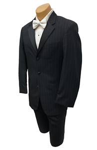 Men's Ralph Lauren Black Tuxedo with Pants Pinstriped Three Button 42L 35W