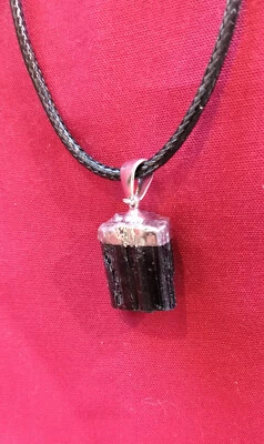 Silver Dipped Black Tourmaline Natural Rough Crystal Pendant Supercharged! - Imagem 1 de 4