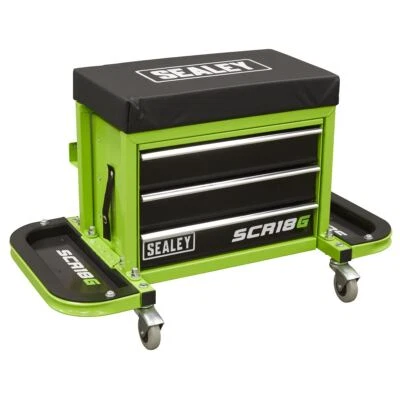 Sealey Mechanic's Utility Seat & Toolbox Hi-Vis Green SCR18G - Image 1 of 4