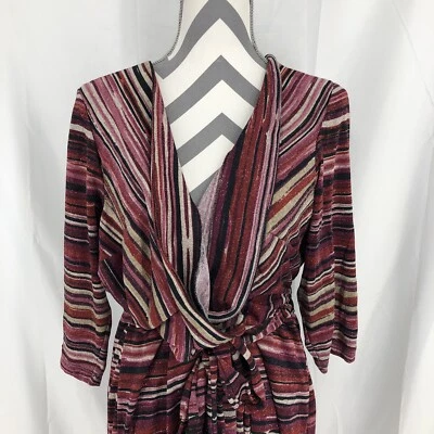 Lane Bryant красный в полоску металлическая нить подпоясанный 3/4 рукав платье 18/20 плюс - Изображение 1 из 4