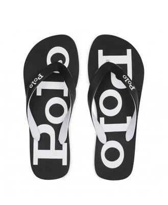 Chanclas Polo Ralph Lauren negras/blancas con pernos para hombre talla 9 Foto 1 de 4