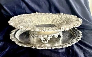 16" E.G. WEBSTER & SON ANTIQUE FOOTED S/P GRAPE LEAF BOWL CENTERPIECE - Picture 1 of 13