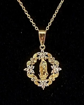 Chapado en Oro 14k Nuestra Señora de Guadalupe, Colgante Virgen María, Cadena 17"-19", Católica Foto 1 de 4