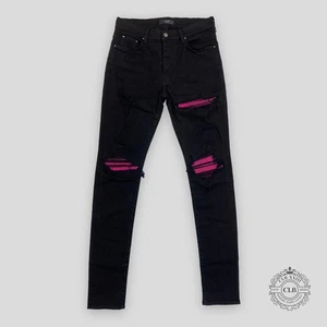 AMIRI MX1 CRACKED PAINT JEANS- BLACK/PINK - Picture 1 of 7