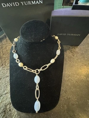 Colar David Yurman prata esterlina azul calcedônia água doce pérola barroca Y - Imagem 1 de 4