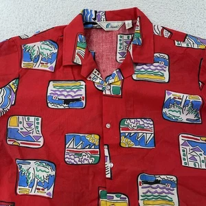 Vintage Islander Camp Shirt Mens L Rayon Blend Hawaiian Beach Surf Art USA 90s - Picture 1 of 8