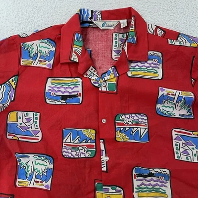 Vintage Islander Camp Shirt Mens L Rayon Blend Hawaiian Beach Surf Art USA 90s - Image 1 of 4
