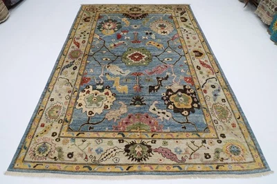 7x10 ft Oushak Floral  blue Oriental Area Rug Afghan Hand Knotted Wool Rug - Image 1 of 4