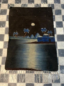 Vintage Hand Woven Egyptian Pictorial Wall Hanging Wool Tapestry Kilim Rug - Picture 1 of 9