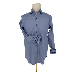 Camicia Robert Graham tessuto bottoni davanti manica lunga HUBBARBS blu bianco M - Foto 1 di 10