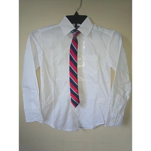 Izod Shirt Boys size 8 White Button Up Long Sleeve Collared Polka Solid Tie - Picture 1 of 4