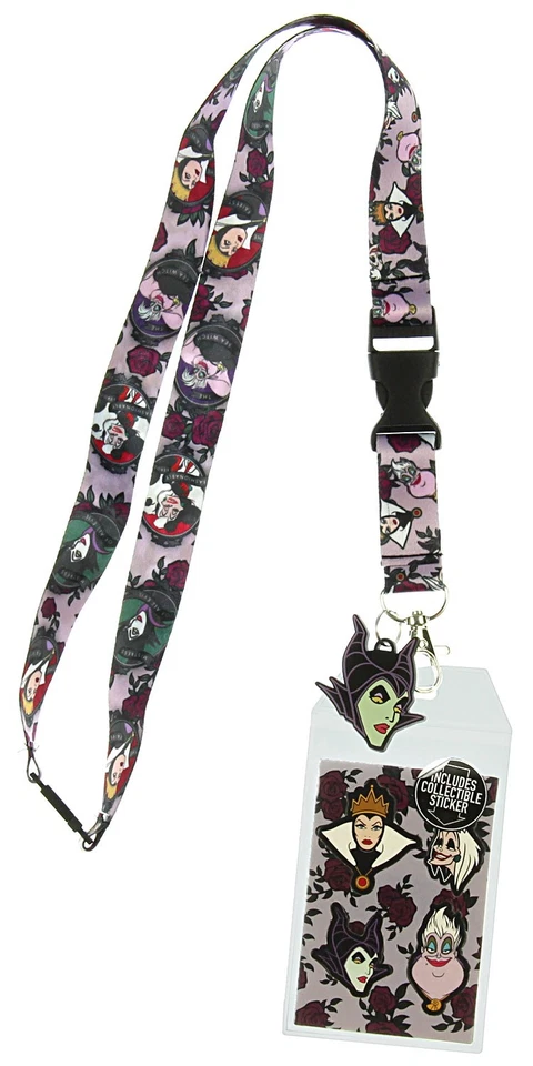 Disney Female Villians Lanyard With ID Holder and Rubber Charm Purple