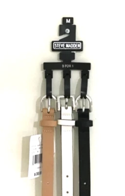 Женские ремни Steve Madden упаковка 3 шт. размер средний черные, белые, розовые ширина 0,75 дюйма НОВЫЕ - Изображение 1 из 4