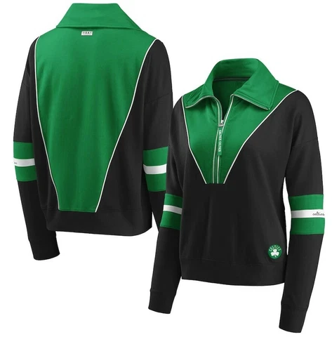 Boston Celtics WEAR By Erin Andrews Women's Half-Zip Black Green Jacket Cover