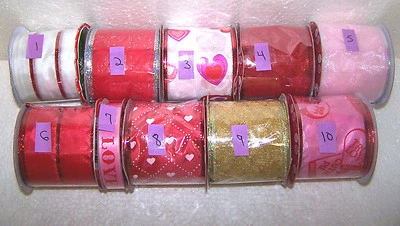 VALENTINES DAY RIBBON ROLL CHOICE WIRED SHEER GIFT CRAFT BOW PLANT FLOWER WREATH - Image 1 of 2