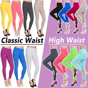 Womens Full Length High Waist & Classic Leggings Premium Cotton Plus Sizes FU2PR - Picture 1 of 11