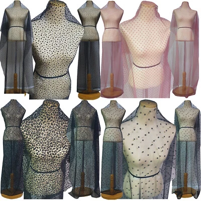 Velvet Flock Stretch Mesh Tulle Net Lace Fabric Wedding Bridal Dress Costume DIY - Image 1 of 4