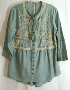 Camisa Aratta Silent Gourney Verde Con Cuentas Borla Atada Botones Talla XS USADA EN EXCELENTE ESTADO - Imagen 1 de 4