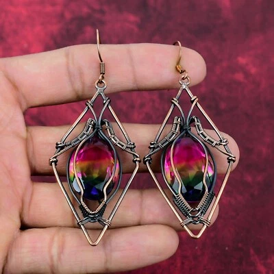 Faceted Multi Tourmaline Earrings Handmade Copper Wire Wrapped Gemstone Earring - Image 1 of 4