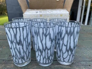 Vintage / Mid Century Georges Briard Set Of 6 Glasses ~ Silver Stripe~ 12 Oz - Picture 1 of 6
