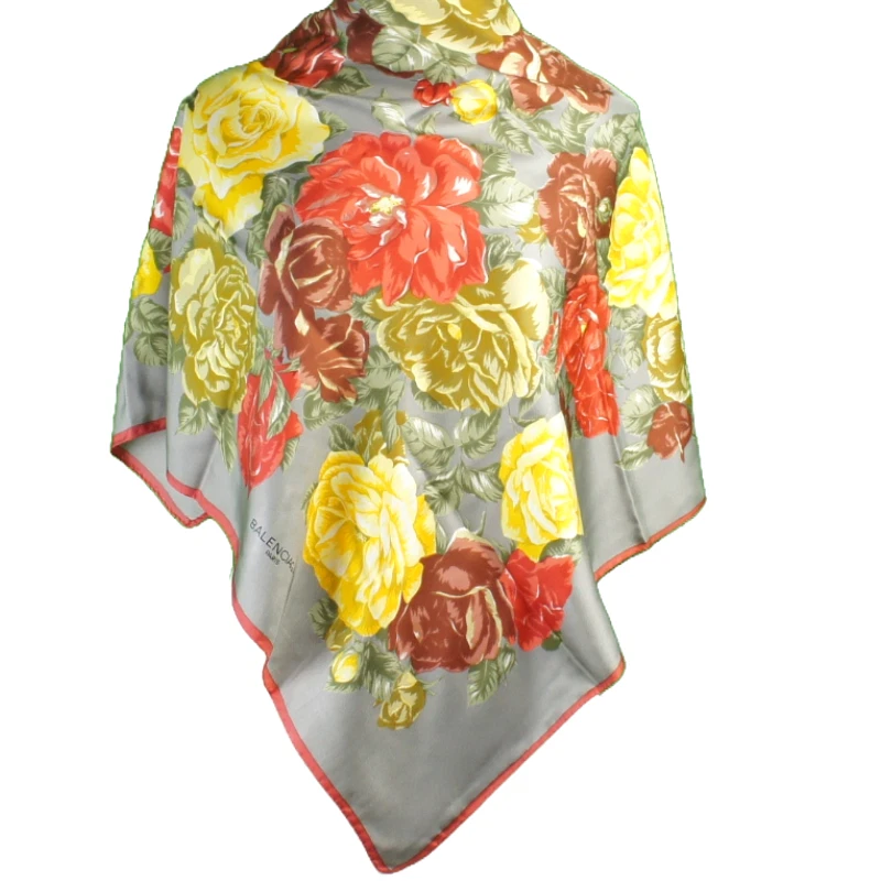 AUTÉNTICO Lujo BALENCIAGA Floral Vintage Mujer Sarga Seda Bufanda Cuadrada 34" Foto 1 de 4