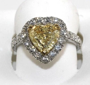 3.05Ct SI2 Heart Shape Canary Yellow Diamond Solitaire Ring 18k White Gold - Picture 1 of 7