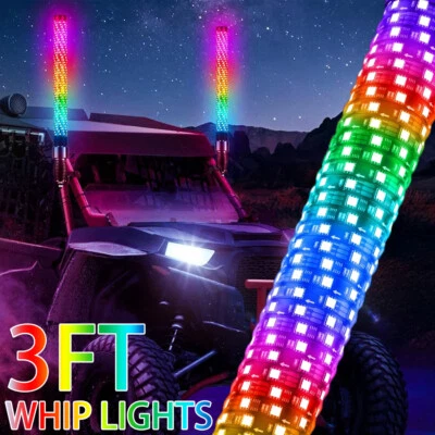 3FT Spiral LED Fat Whip Light Antenna RGB Chasing For Can-am X3 RZR UTV ATV Jeep - Image 1 of 4