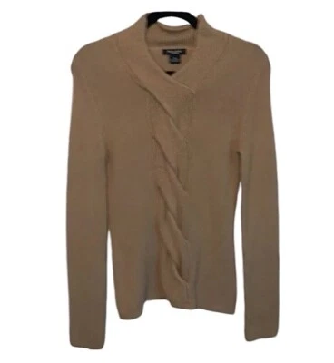 Suéter de Cachemira Camel/Tostado Talla Mediana Chal Cuello Tejido con Cable Madison Studio Foto 1 de 4