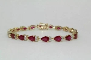 Brazalete de tenis enchapado en oro amarillo de 14 quilates con rubí y diamantes simulados corte pera de 8 quilates - Imagen 1 de 3